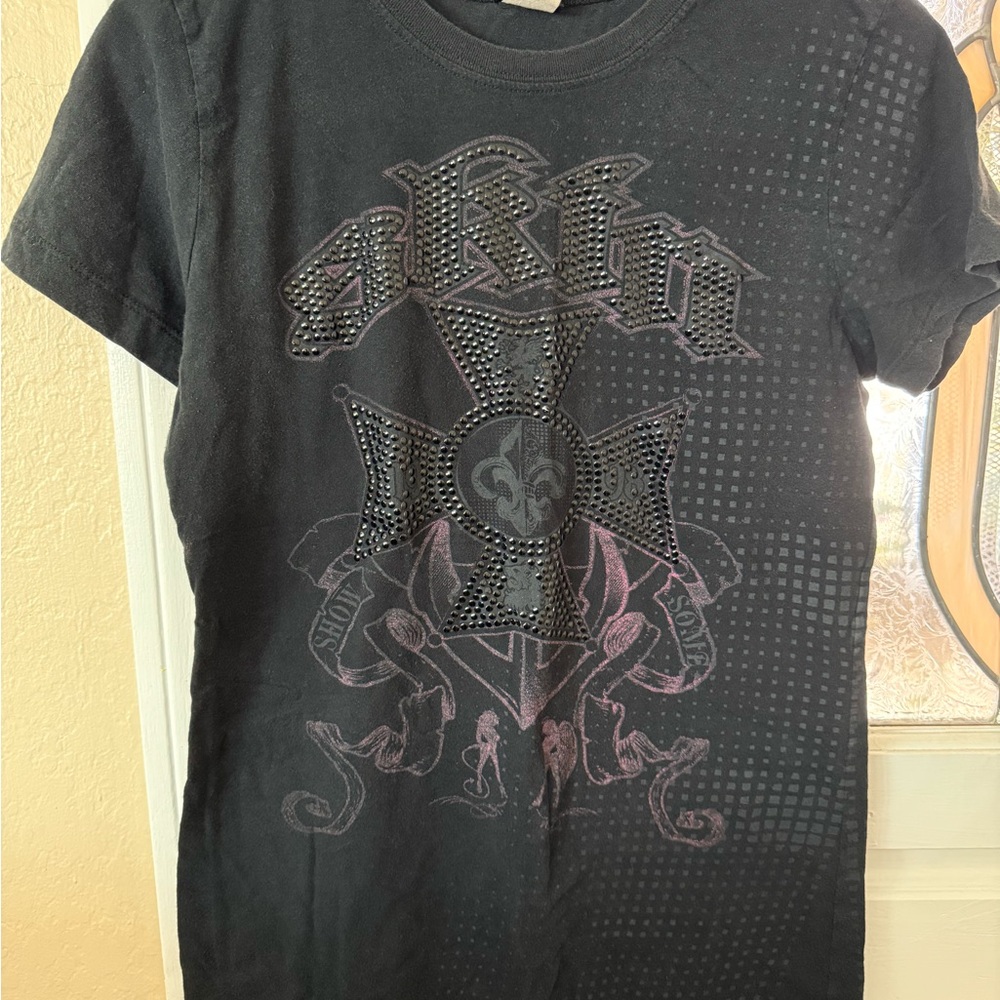 Skin - Black Graphic T-Shirt with Rhinestone Design
